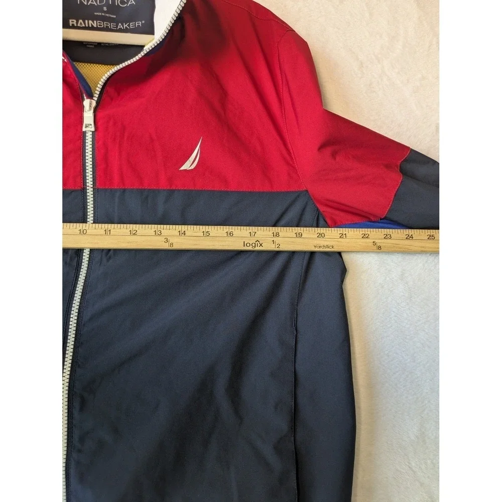 Nautica Men's Rain Jacket Small‎ Red Blue Colorblock Waterproof Windbreaker